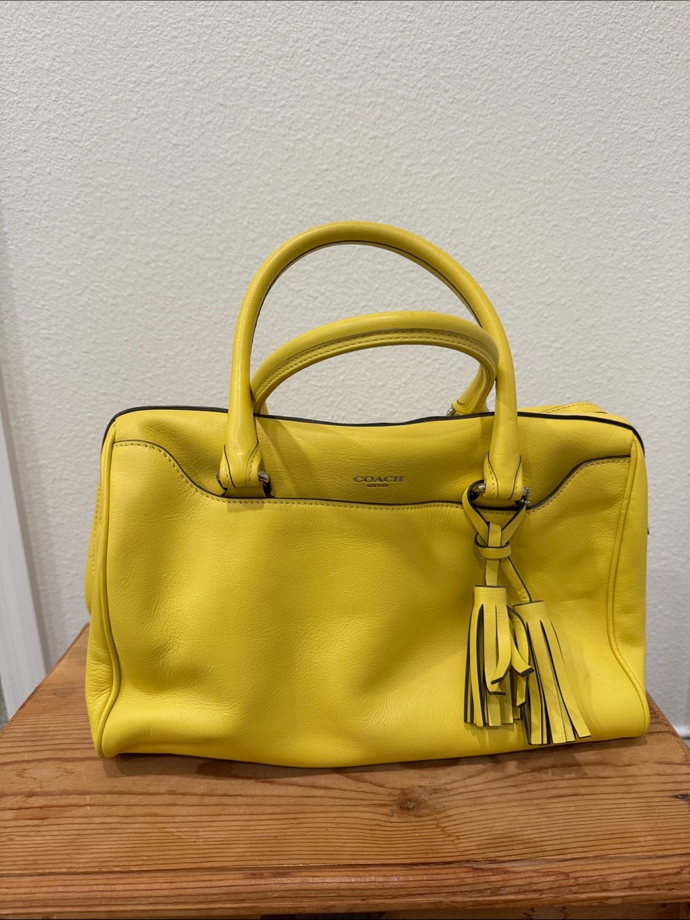 Coach Bright Yellow Leather Satchel with Tassel Charm